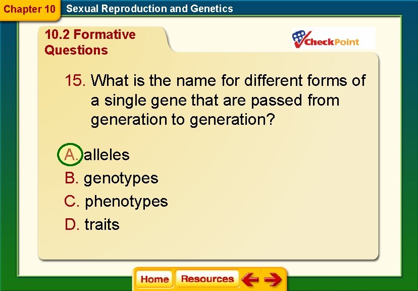 Chapter 10 Sexual Reproduction and Genetics 10. 2 Formative Questions 15. What is the Chapter 10 Sexual Reproduction and Genetics 10. 2 Formative Questions 15. What is the