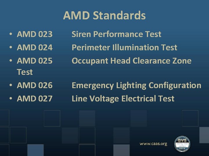 AMD Standards • AMD 023 • AMD 024 • AMD 025 Test • AMD