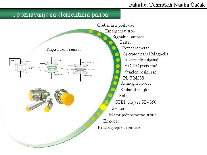 Fakultet Tehničkih Nauka Čačak Upoznavanje sa elementima panoa Kapacitivni senzor Grebenasti prekidač Emergency stop