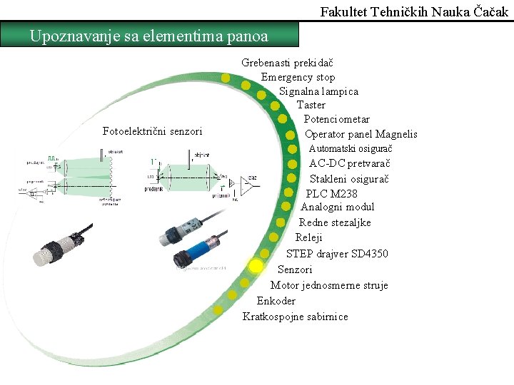 Fakultet Tehničkih Nauka Čačak Upoznavanje sa elementima panoa Fotoelektrični senzori Grebenasti prekidač Emergency stop