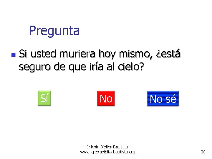 Pregunta n Si usted muriera hoy mismo, ¿está seguro de que iría al cielo?