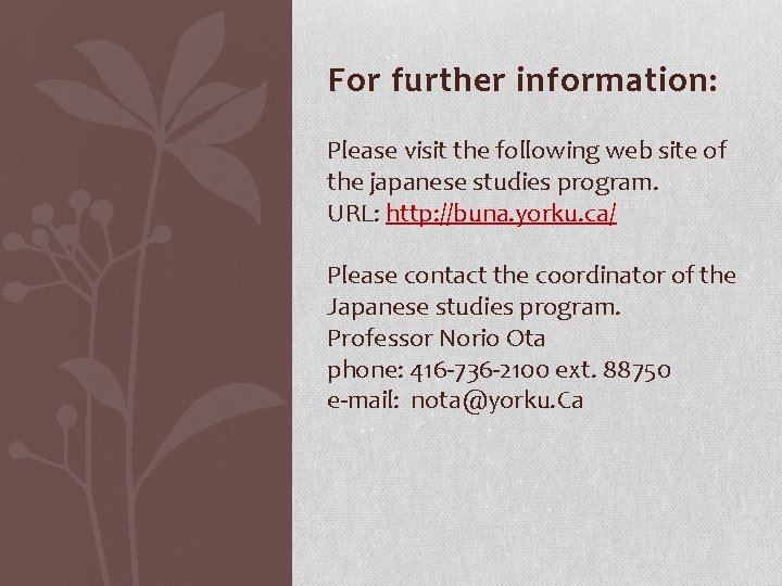 For further information: Please visit the following web site of the japanese studies program.
