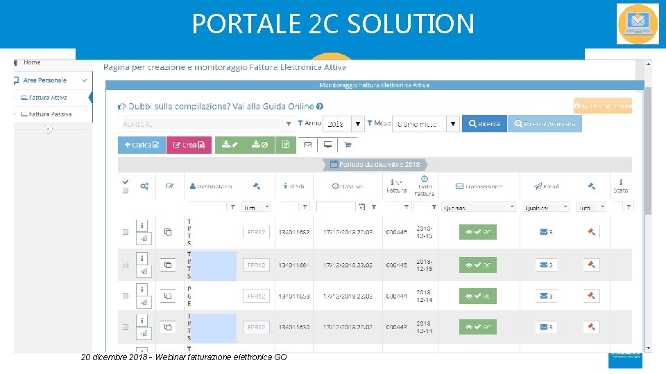 PORTALE 2 C SOLUTION 20 dicembre 2018 - Webinar fatturazione elettronica GO 