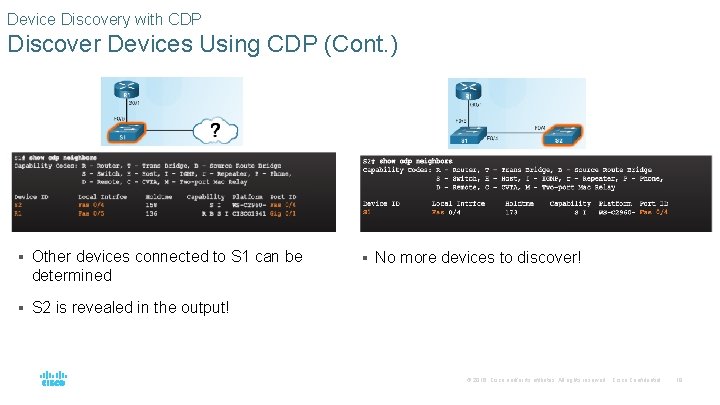 Device Discovery with CDP Discover Devices Using CDP (Cont. ) § Other devices connected