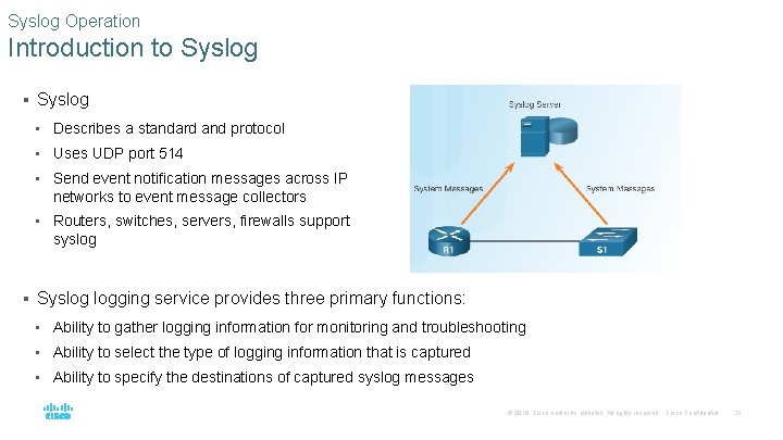 Syslog Operation Introduction to Syslog § Syslog • Describes a standard and protocol •