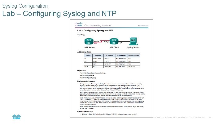 Syslog Configuration Lab – Configuring Syslog and NTP © 2016 Cisco and/or its affiliates.