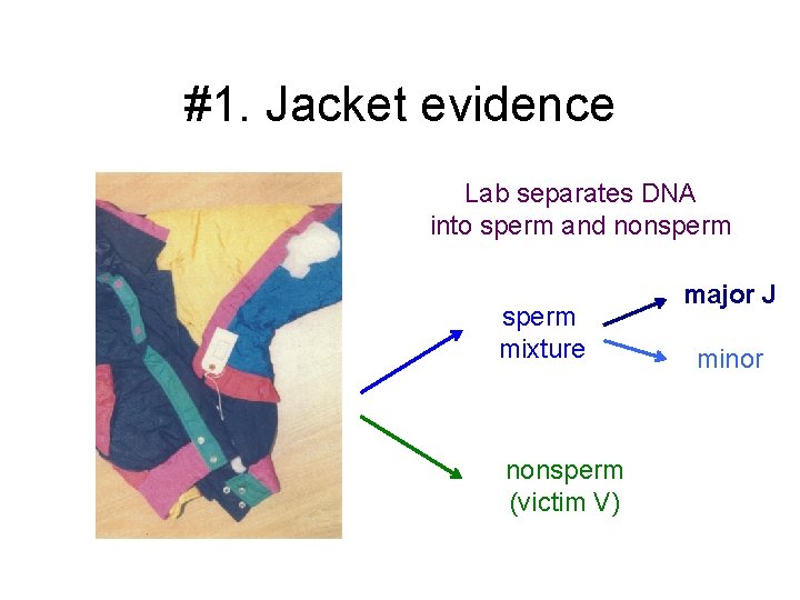 #1. Jacket evidence Lab separates DNA into sperm and nonsperm mixture nonsperm (victim V)