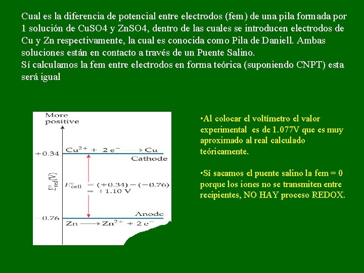 Cual es la diferencia de potencial entre electrodos (fem) de una pila formada por