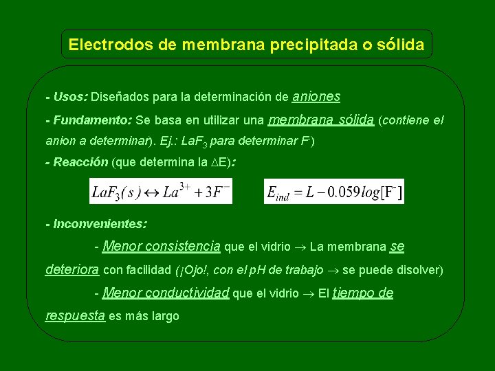 Electrodos de membrana precipitada o sólida - Usos: Diseñados para la determinación de aniones