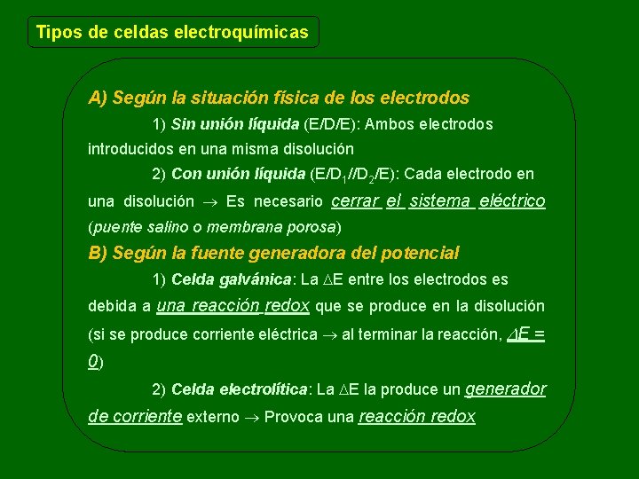 Tipos de celdas electroquímicas A) Según la situación física de los electrodos 1) Sin