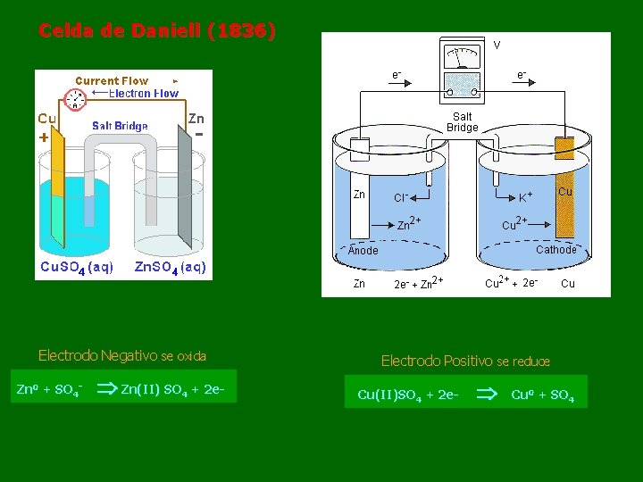 Celda de Daniell (1836) Electrodo Negativo se oxida Zn 0 + SO 4 -