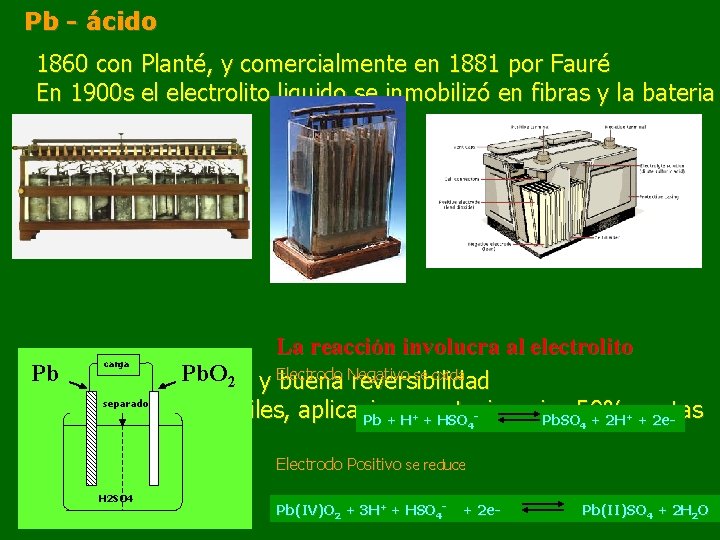 Pb - ácido 1860 con Planté, y comercialmente en 1881 por Fauré En 1900