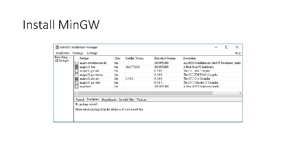 Install Min. GW 
