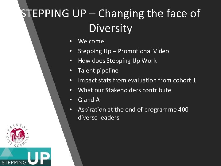 STEPPING UP – Changing the face of Diversity • • Welcome Stepping Up –