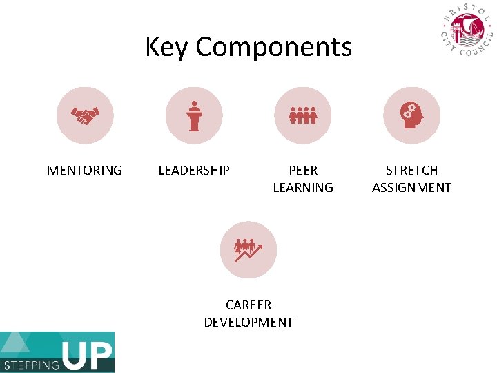 Key Components MENTORING LEADERSHIP PEER LEARNING CAREER DEVELOPMENT STRETCH ASSIGNMENT 