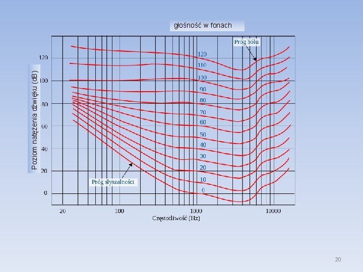 Poziom natężenia dźwięku (d. B) głośność w fonach 20 