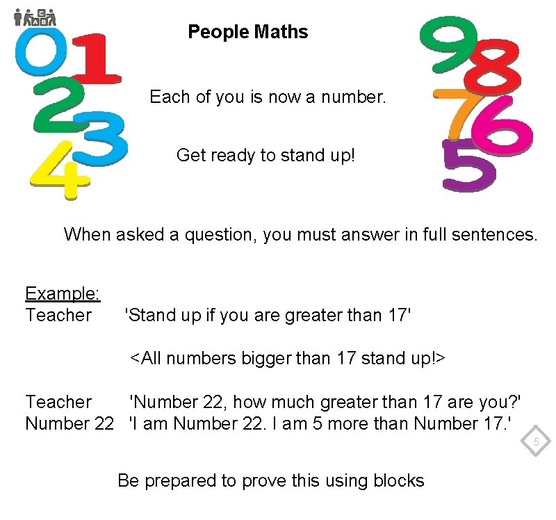 People Maths Each of you is now a number. Get ready to stand up!