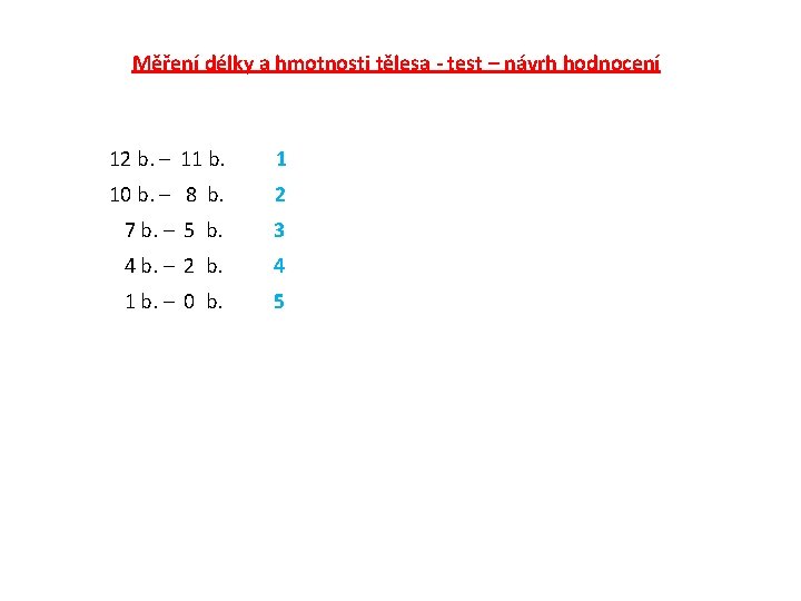 Měření délky a hmotnosti tělesa - test – návrh hodnocení 12 b. – 11