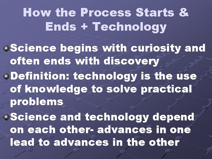 How the Process Starts & Ends + Technology Science begins with curiosity and often