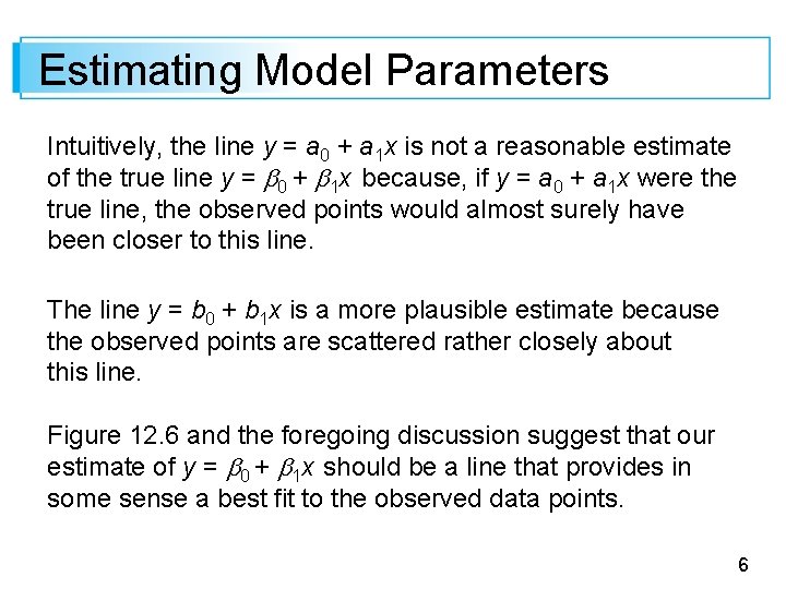 Estimating Model Parameters Intuitively, the line y = a 0 + a 1 x