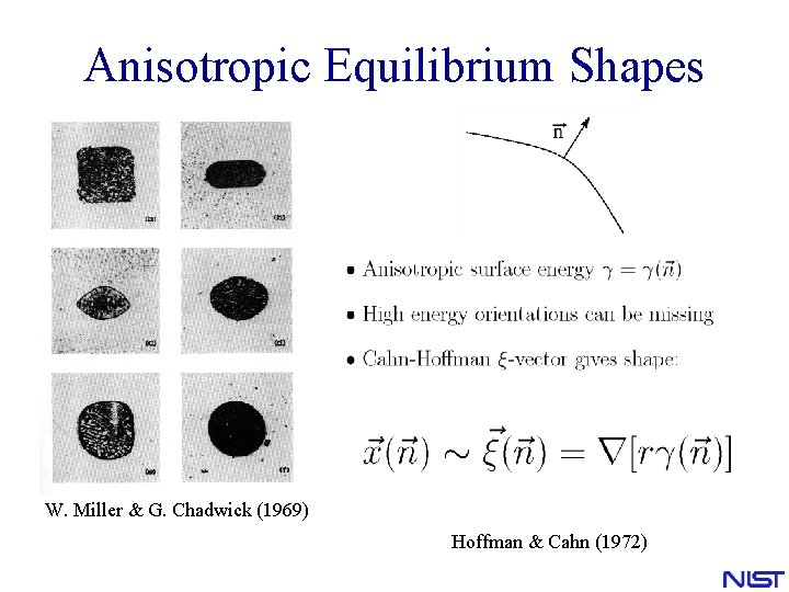Anisotropic Equilibrium Shapes W. Miller & G. Chadwick (1969) Hoffman & Cahn (1972) Anisotropic Equilibrium Shapes W. Miller & G. Chadwick (1969) Hoffman & Cahn (1972)