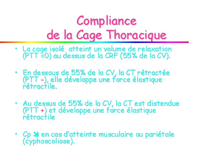 Compliance de la Cage Thoracique • La cage isolé atteint un volume de relaxation