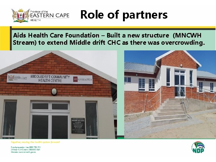 Role of partners Aids Health Care Foundation – Built a new structure (MNCWH Stream) Role of partners Aids Health Care Foundation – Built a new structure (MNCWH Stream)