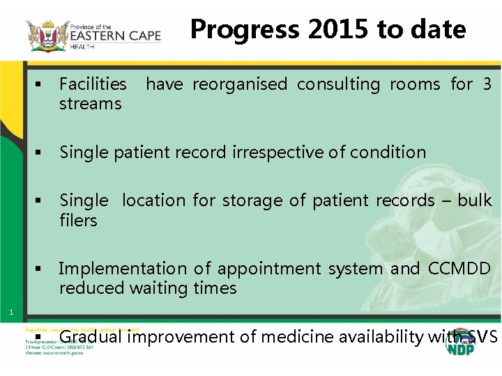 Progress 2015 to date § Facilities streams have reorganised consulting rooms for 3 § Progress 2015 to date § Facilities streams have reorganised consulting rooms for 3 §
