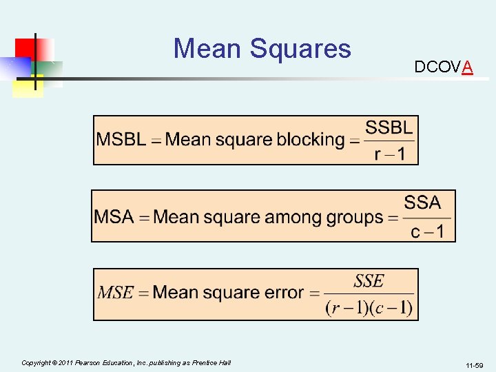 Mean Squares Copyright © 2011 Pearson Education, Inc. publishing as Prentice Hall DCOVA 11