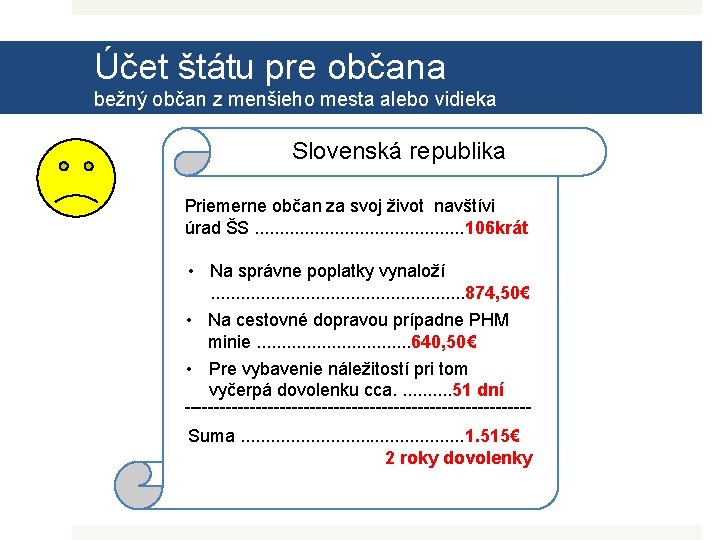 Účet štátu pre občana bežný občan z menšieho mesta alebo vidieka Slovenská republika Priemerne