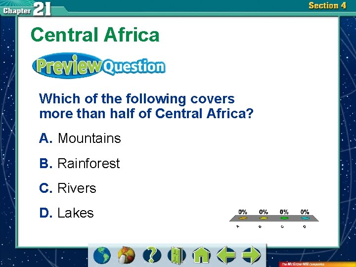 Central Africa Which of the following covers more than half of Central Africa? A.