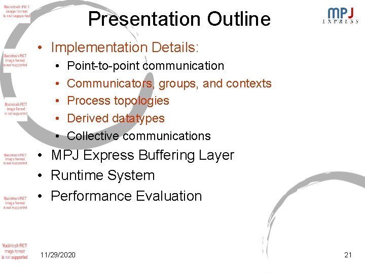 Presentation Outline • Implementation Details: • • • Point-to-point communication Communicators, groups, and contexts Presentation Outline • Implementation Details: • • • Point-to-point communication Communicators, groups, and contexts