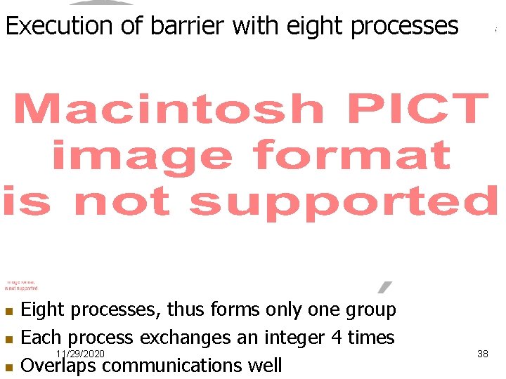 Execution of barrier with eight processes n n n Eight processes, thus forms only Execution of barrier with eight processes n n n Eight processes, thus forms only