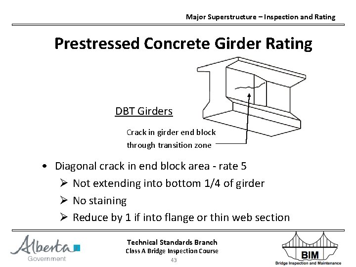 Major Superstructure – Inspection and Rating Prestressed Concrete Girder Rating DBT Girders Crack in