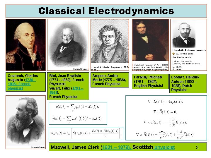 Classical Electrodynamics Coulomb, Charles Augustin (1736 – 1806), French physicist Biot, Jean Baptiste (1774