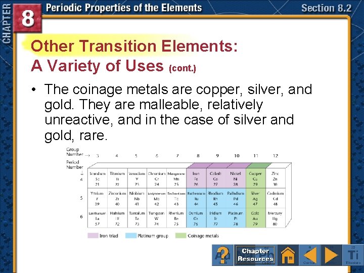 Other Transition Elements: A Variety of Uses (cont. ) • The coinage metals are