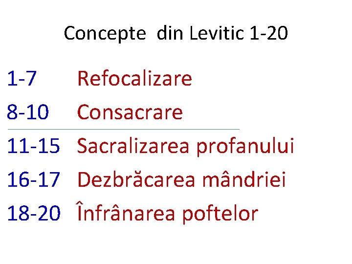 Concepte din Levitic 1 -20 1 -7 8 -10 11 -15 16 -17 18