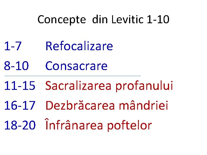 Concepte din Levitic 1 -10 1 -7 8 -10 11 -15 16 -17 18