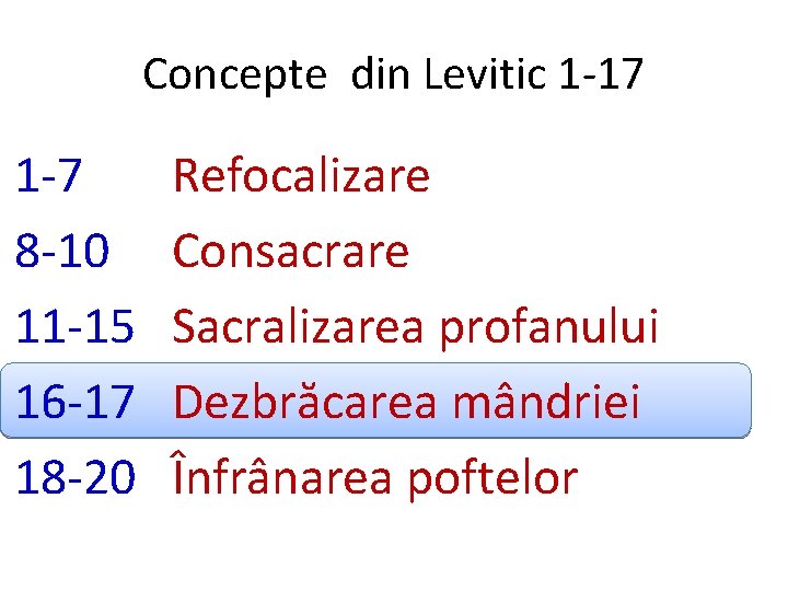 Concepte din Levitic 1 -17 1 -7 8 -10 11 -15 16 -17 18