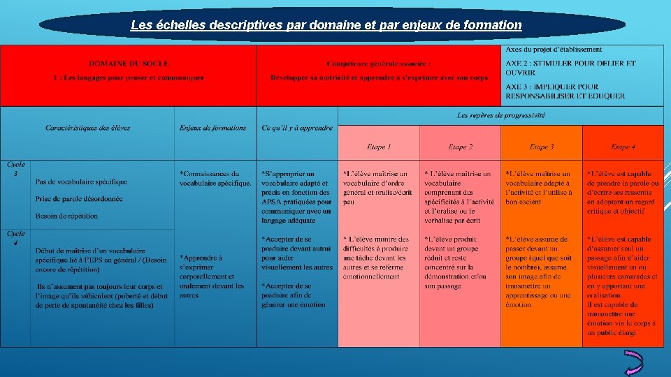 Les échelles descriptives par domaine et par enjeux de formation Les échelles descriptives par domaine et par enjeux de formation