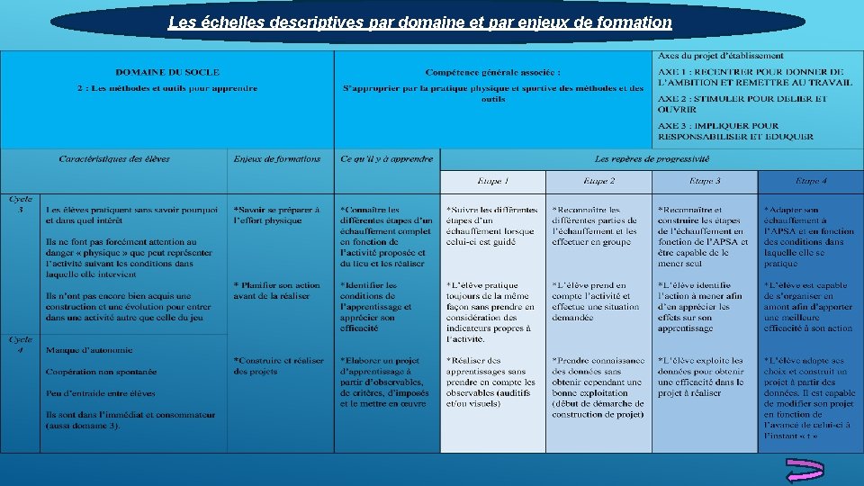 Les échelles descriptives par domaine et par enjeux de formation Les échelles descriptives par domaine et par enjeux de formation