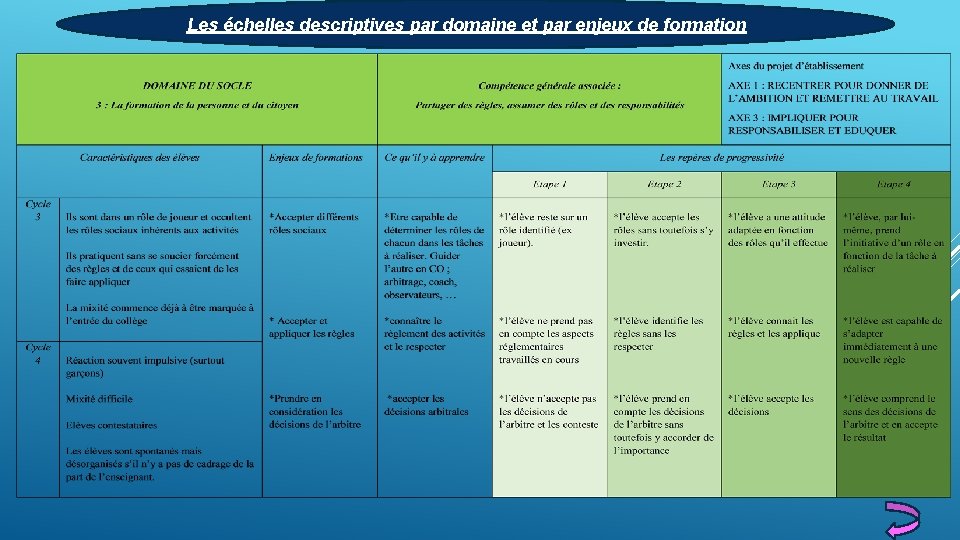 Les échelles descriptives par domaine et par enjeux de formation Les échelles descriptives par domaine et par enjeux de formation