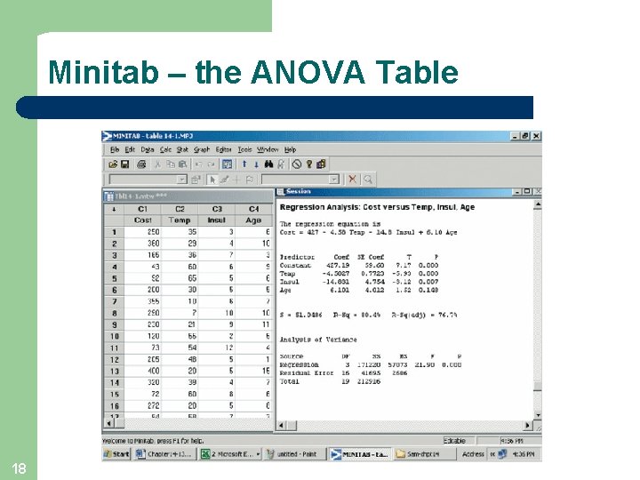 Minitab – the ANOVA Table 18 