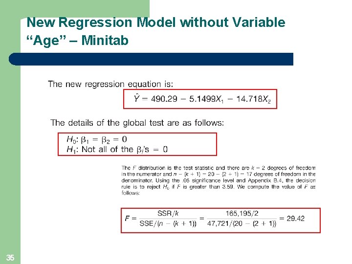 New Regression Model without Variable “Age” – Minitab 35 