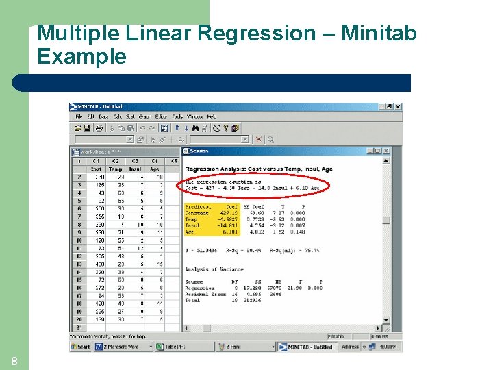 Multiple Linear Regression – Minitab Example 8 