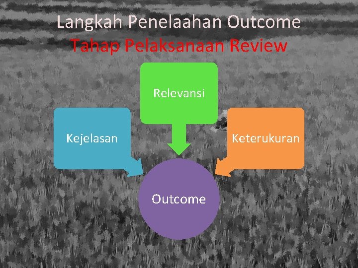 Langkah Penelaahan Outcome Tahap Pelaksanaan Review Relevansi Kejelasan Keterukuran Outcome 