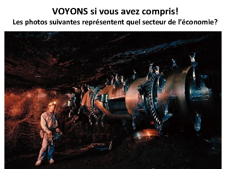 VOYONS si vous avez compris! Les photos suivantes représentent quel secteur de l’économie? 