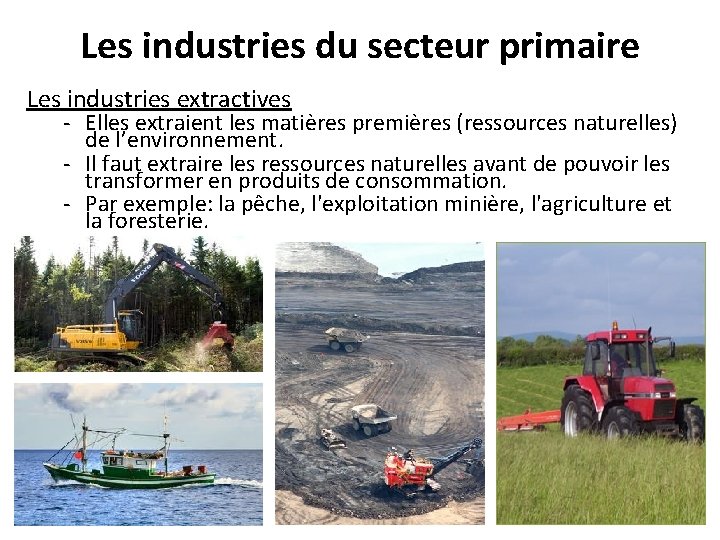 Les industries du secteur primaire Les industries extractives - Elles extraient les matières premières