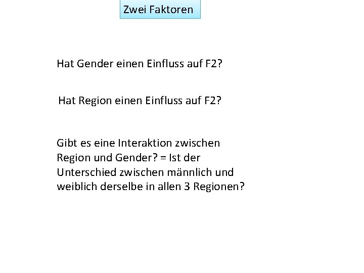 Zwei Faktoren Hat Gender einen Einfluss auf F 2? Hat Region einen Einfluss auf