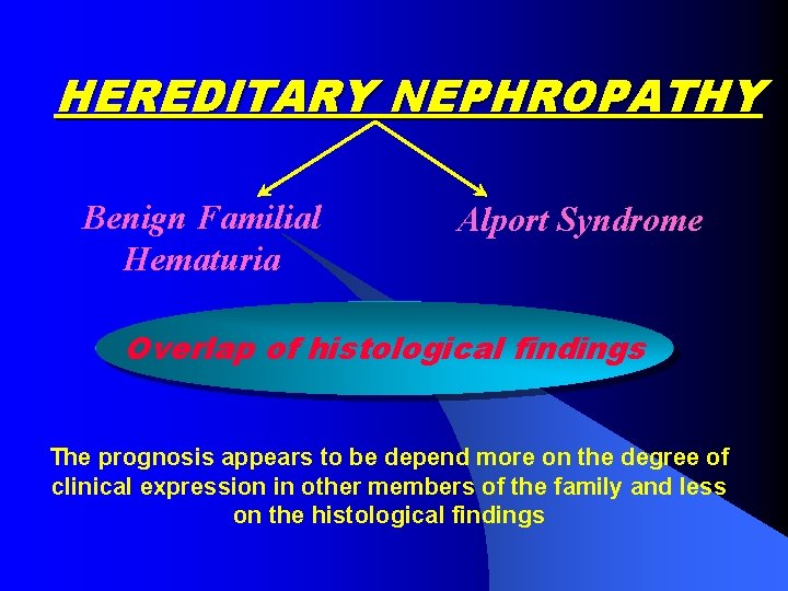 HEREDITARY NEPHROPATHY Benign Familial Hematuria Alport Syndrome Overlap of histological findings The prognosis appears